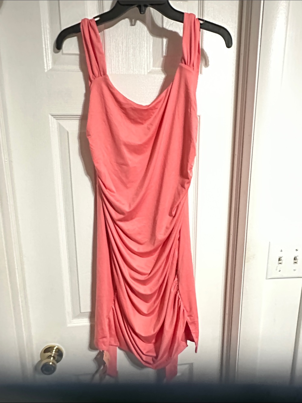 Draped Coral Mini Dress with Ruched Detail